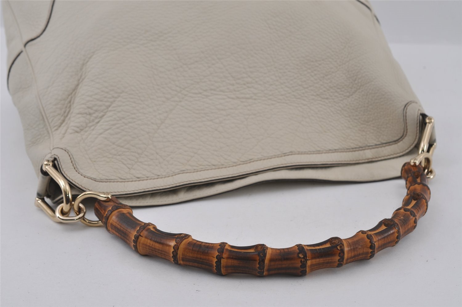 Authentic GUCCI Bamboo 2Way Shoulder Cross Body Bag Leather 282315 White 3228I