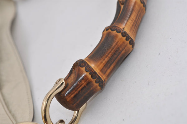 Authentic GUCCI Bamboo 2Way Shoulder Cross Body Bag Leather 282315 White 3228I