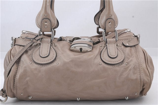 Authentic Chloe Paddington Leather Shoulder Hand Bag Beige 3229D