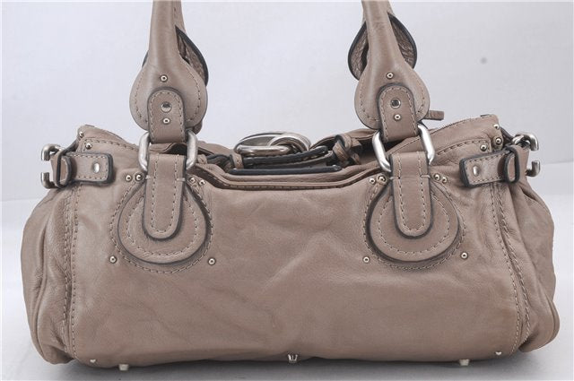 Authentic Chloe Paddington Leather Shoulder Hand Bag Beige 3229D