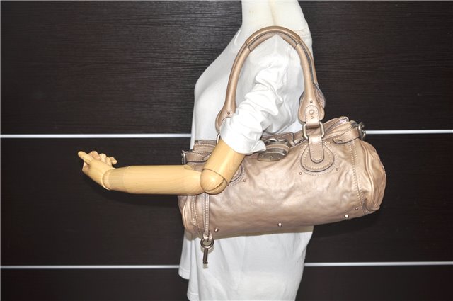 Authentic Chloe Paddington Leather Shoulder Hand Bag Beige 3229D