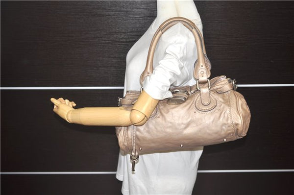 Authentic Chloe Paddington Leather Shoulder Hand Bag Beige 3229D