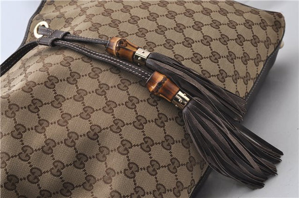 Auth GUCCI Bamboo Shoulder Tote Bag GG Canvas Leather Tassel 170206 Brown 3232D