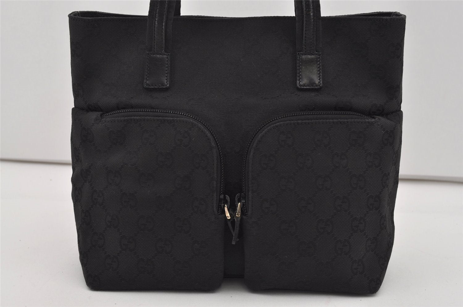 Authentic GUCCI Vintage Tote Hand Bag GG Canvas Leather 0021080 Black 3232I