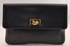 Authentic CELINE Horse Carriage Clutch Hand Bag Purse Leather Black 3233I