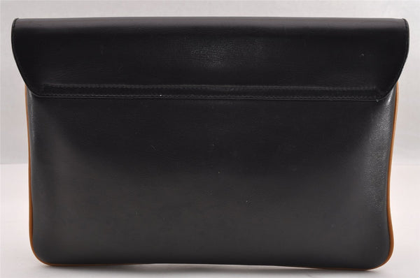 Authentic CELINE Horse Carriage Clutch Hand Bag Purse Leather Black 3233I