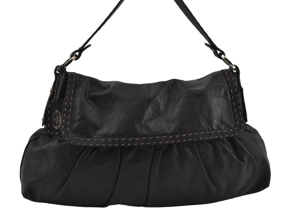 Authentic FENDI Selleria Vintage Shoulder Hand Bag Leather Black 3234I