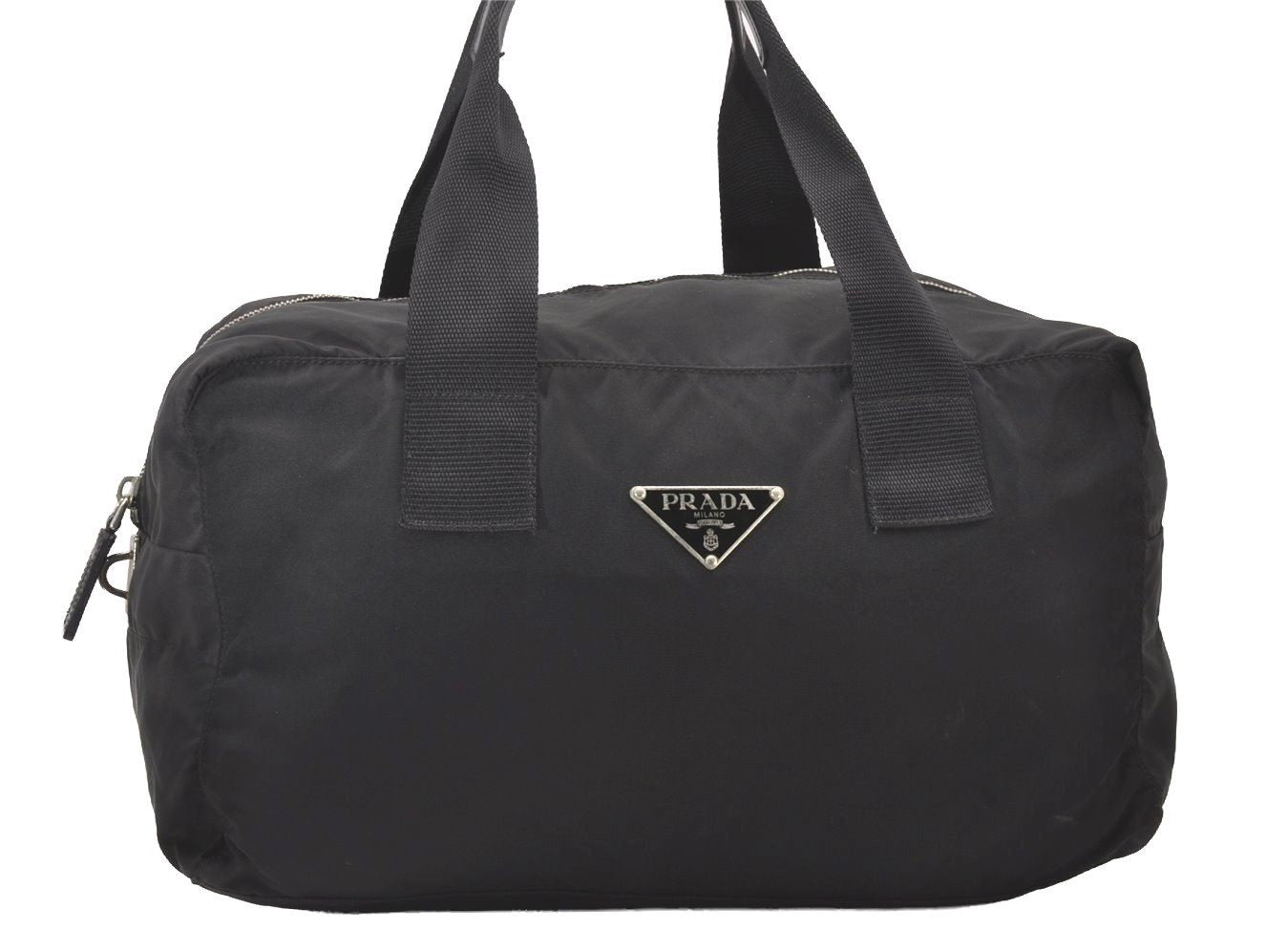 Authentic PRADA Nylon Tessuto Leather Shoulder Hand Boston Bag Black 3235I