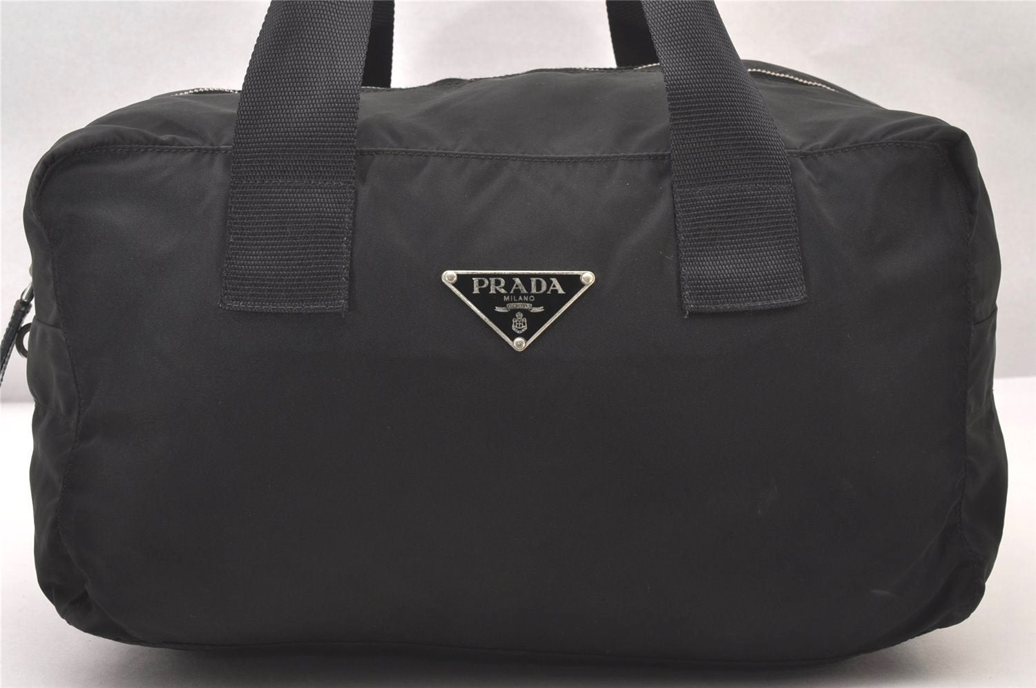 Authentic PRADA Nylon Tessuto Leather Shoulder Hand Boston Bag Black 3235I