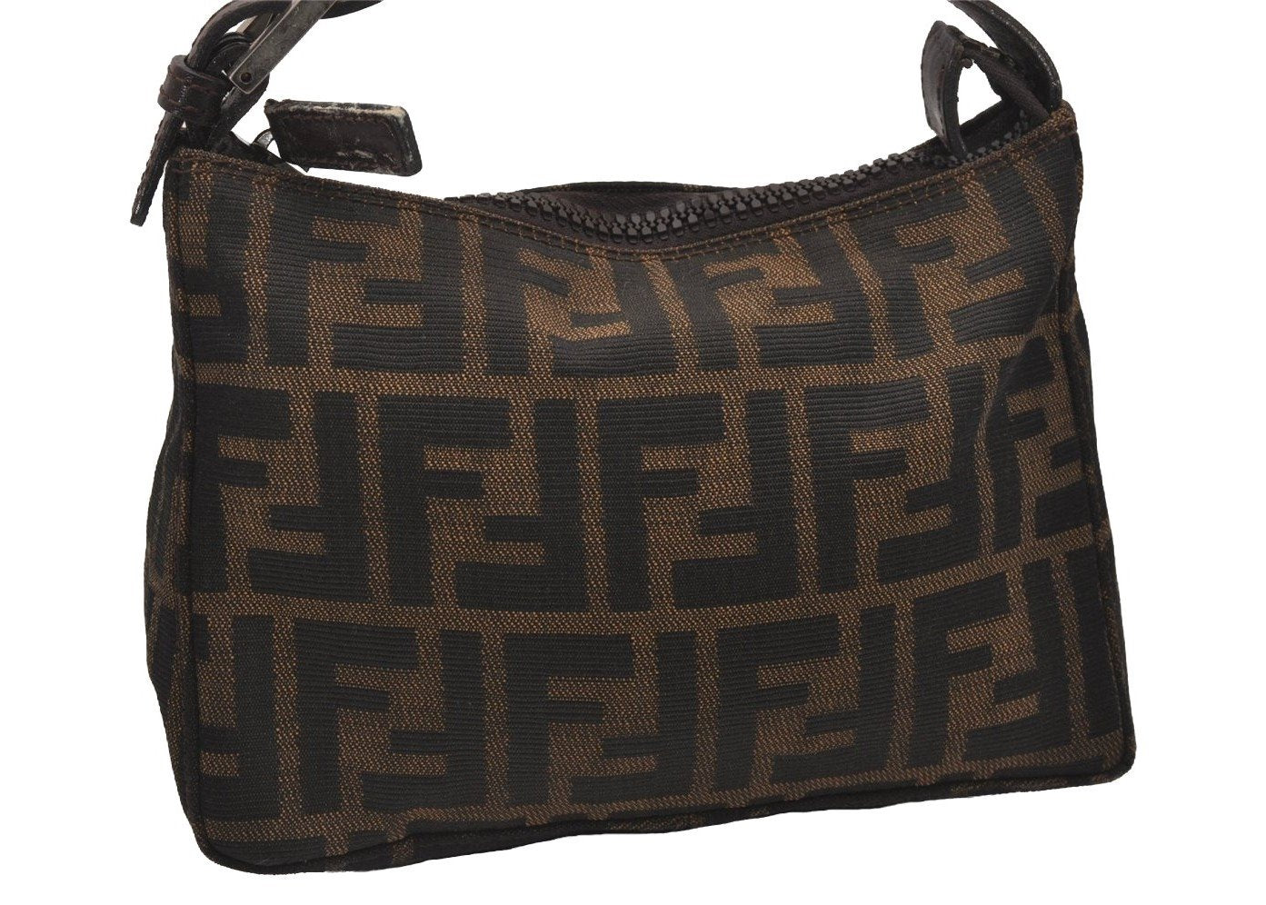 Authentic FENDI Vintage Zucca Hand Bag Purse Canvas Leather Brown Junk 3237I