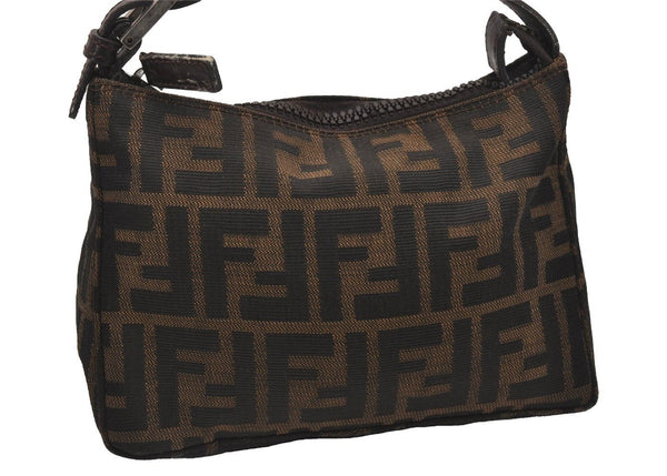 Authentic FENDI Vintage Zucca Hand Bag Purse Canvas Leather Brown Junk 3237I