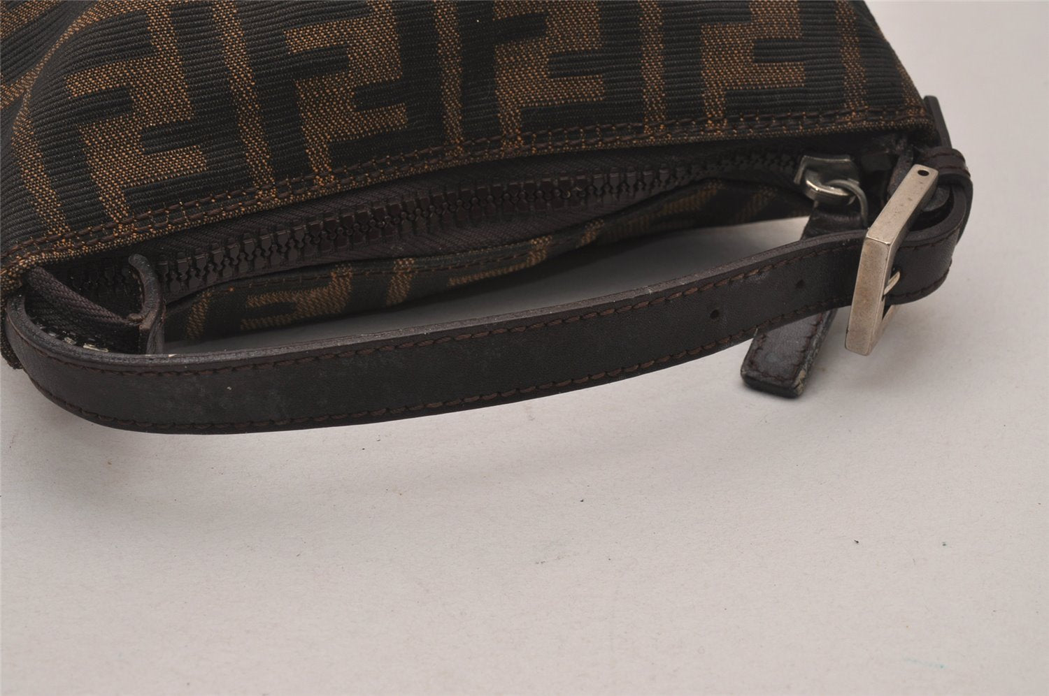 Authentic FENDI Vintage Zucca Hand Bag Purse Canvas Leather Brown Junk 3237I