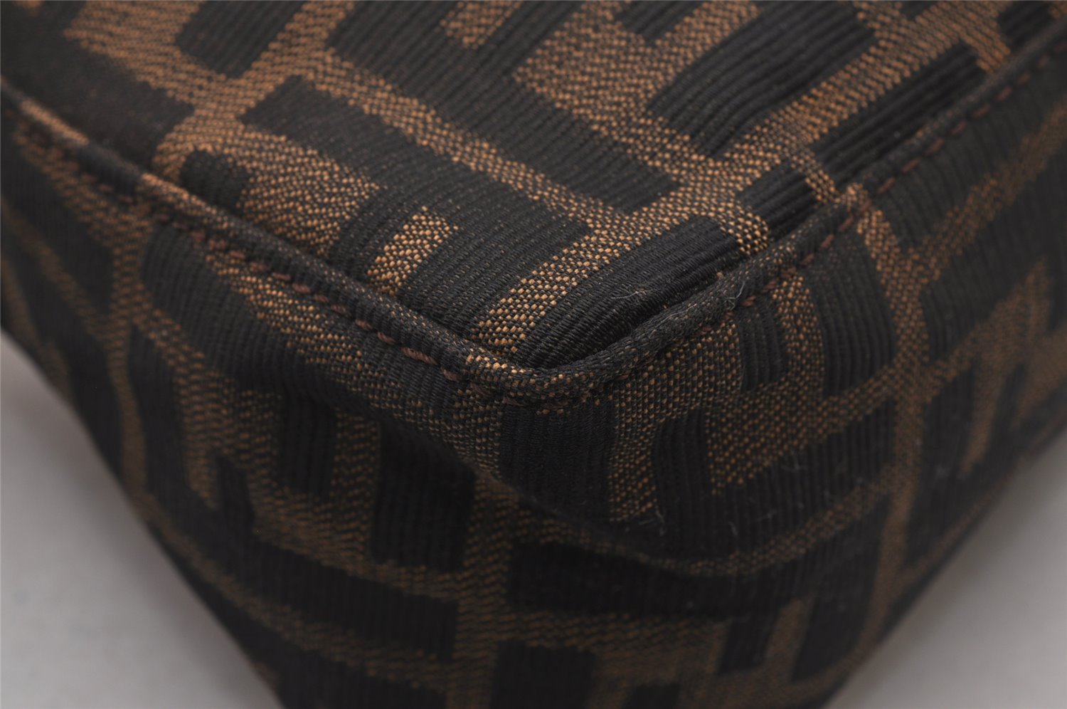 Authentic FENDI Vintage Zucca Hand Bag Purse Canvas Leather Brown Junk 3237I