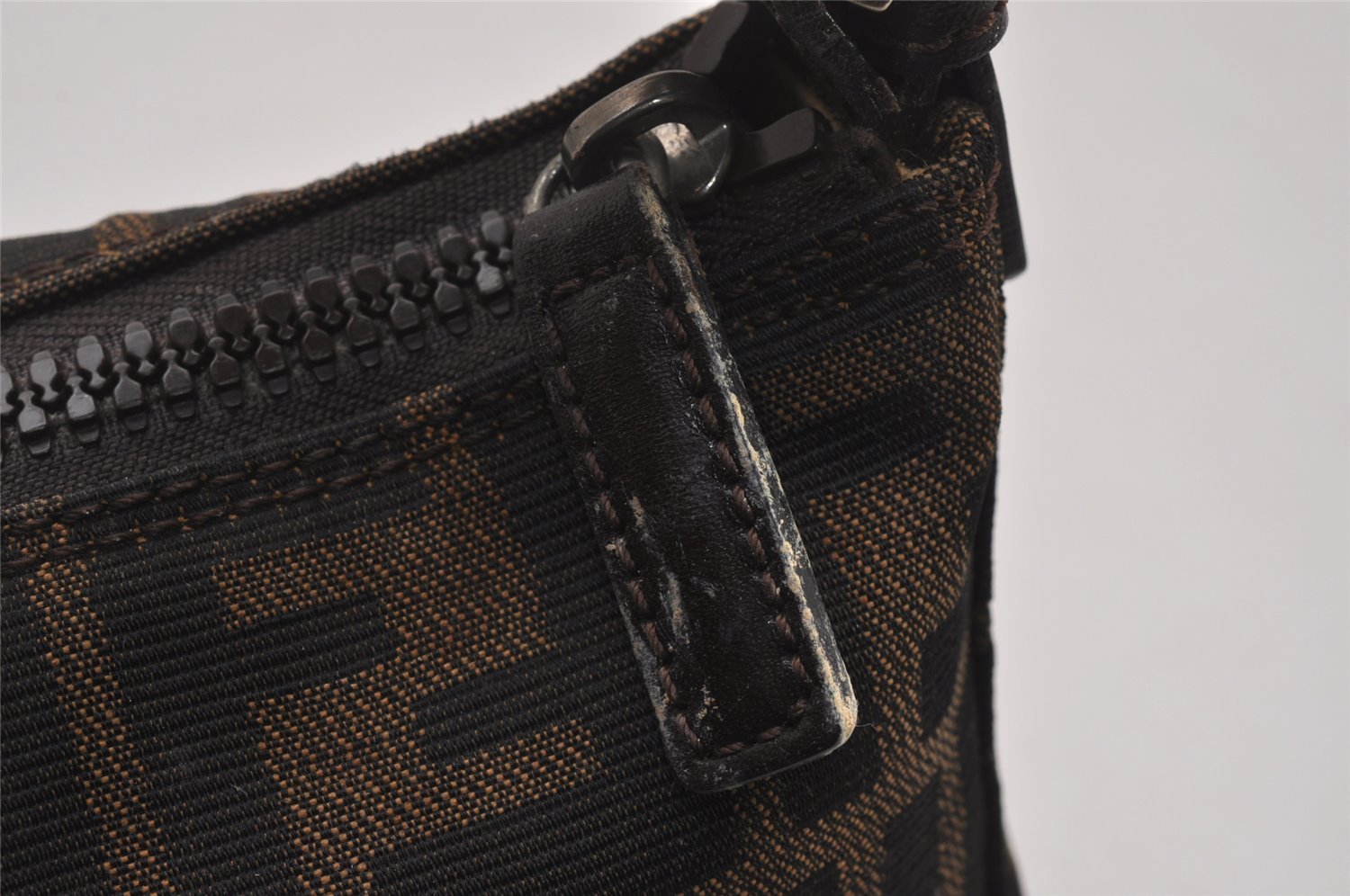 Authentic FENDI Vintage Zucca Hand Bag Purse Canvas Leather Brown Junk 3237I