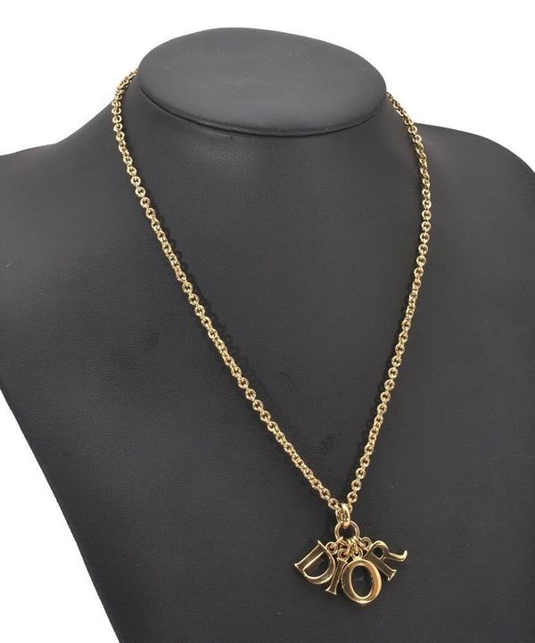 Authentic Christian Dior Gold Tone Chain Pendant Necklace CD 3238I