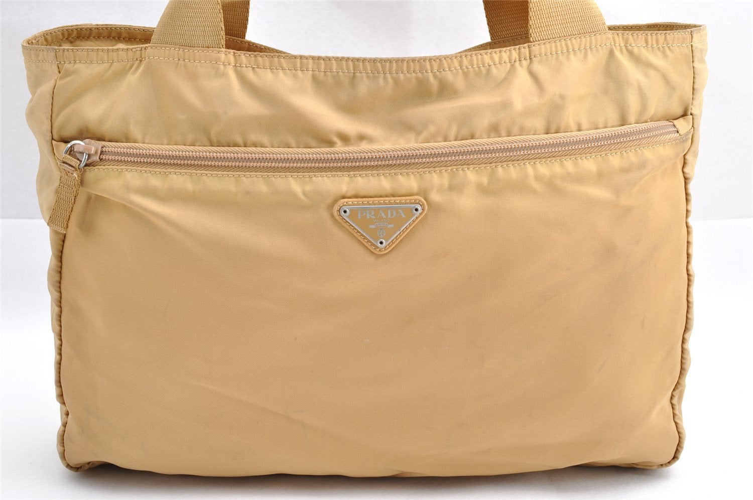 Authentic PRADA VELA Nylon Tessuto Leather Tote Hand Bag B6672 Beige 3240I