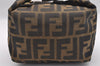 Authentic FENDI Zucca Hand Bag Pouch Purse Canvas Leather Brown Black Junk 3243I