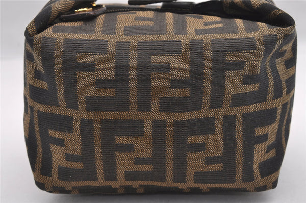 Authentic FENDI Zucca Hand Bag Pouch Purse Canvas Leather Brown Black Junk 3243I