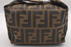 Authentic FENDI Zucca Hand Bag Pouch Purse Canvas Leather Brown Black Junk 3243I