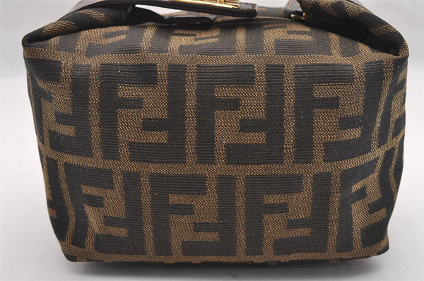 Authentic FENDI Zucca Hand Bag Pouch Purse Canvas Leather Brown Black Junk 3243I