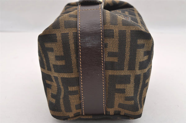 Authentic FENDI Zucca Hand Bag Pouch Purse Canvas Leather Brown Black Junk 3243I