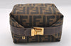Authentic FENDI Zucca Hand Bag Pouch Purse Canvas Leather Brown Black Junk 3243I