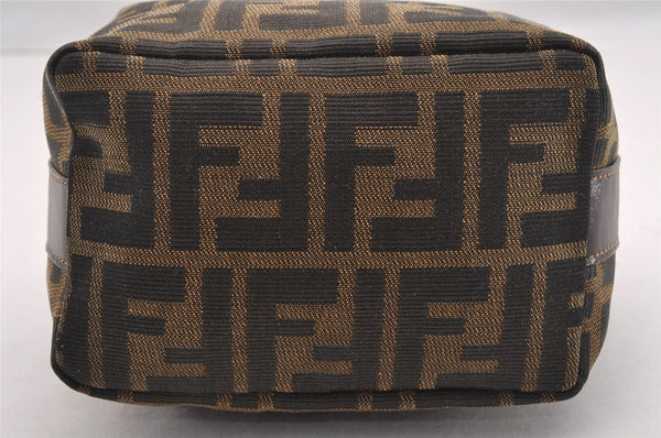 Authentic FENDI Zucca Hand Bag Pouch Purse Canvas Leather Brown Black Junk 3243I