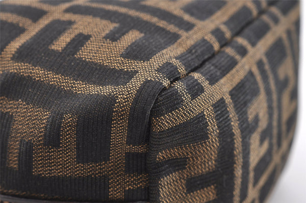 Authentic FENDI Zucca Hand Bag Pouch Purse Canvas Leather Brown Black Junk 3243I