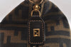 Authentic FENDI Zucca Hand Bag Pouch Purse Canvas Leather Brown Black Junk 3243I