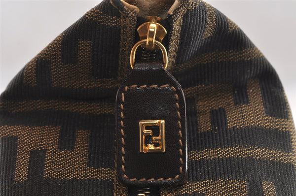 Authentic FENDI Zucca Hand Bag Pouch Purse Canvas Leather Brown Black Junk 3243I