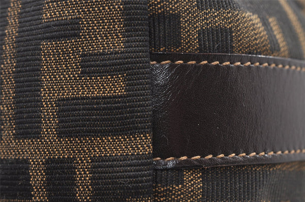 Authentic FENDI Zucca Hand Bag Pouch Purse Canvas Leather Brown Black Junk 3243I