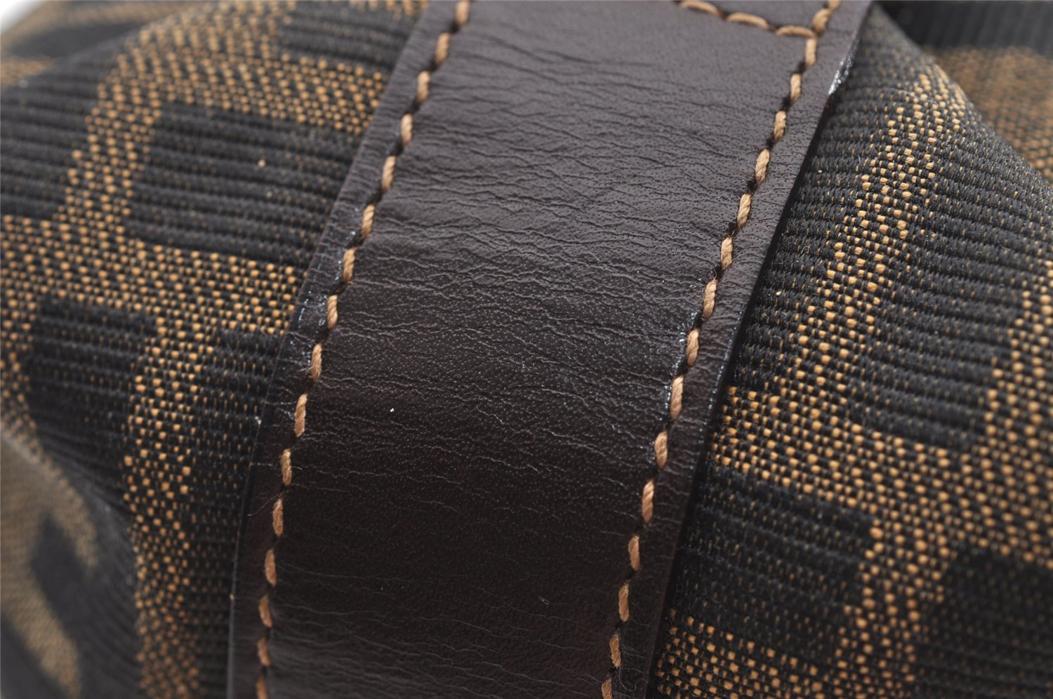 Authentic FENDI Zucca Hand Bag Pouch Purse Canvas Leather Brown Black Junk 3243I