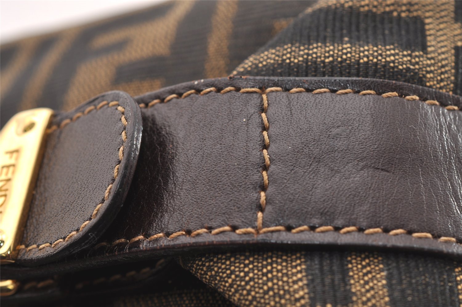 Authentic FENDI Zucca Hand Bag Pouch Purse Canvas Leather Brown Black Junk 3243I