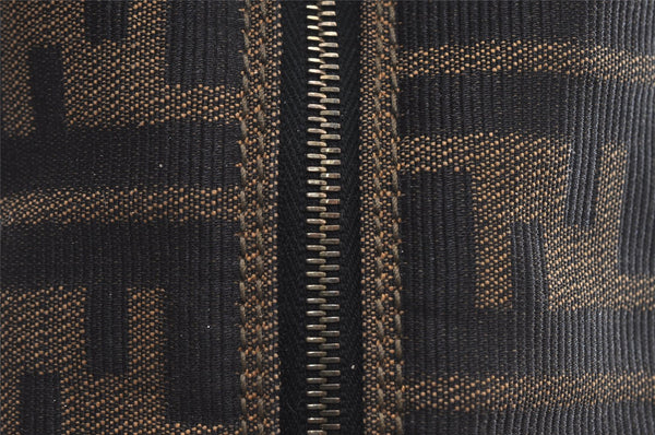 Authentic FENDI Zucca Hand Bag Pouch Purse Canvas Leather Brown Black Junk 3243I