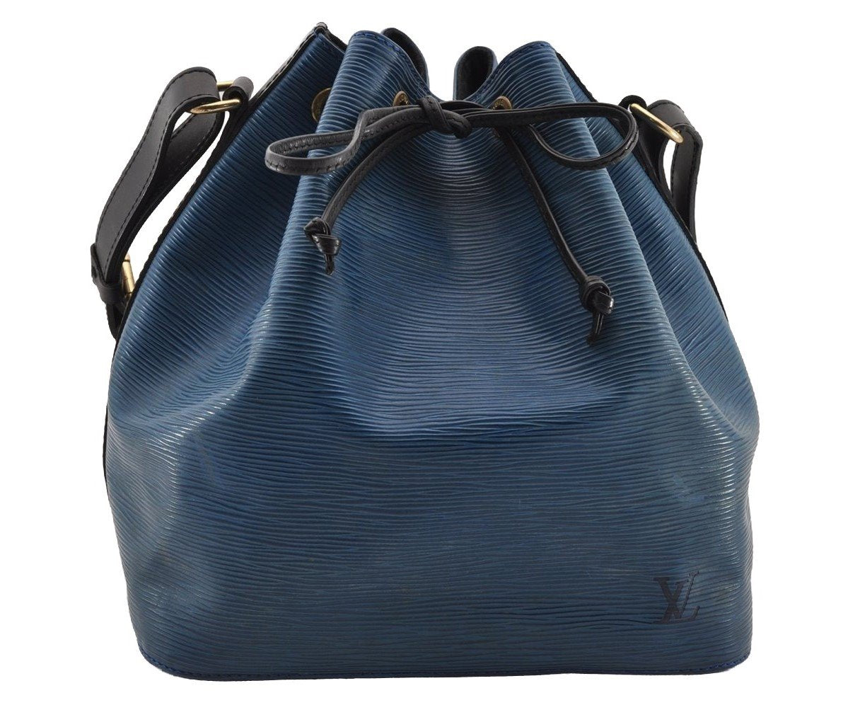 Authentic Louis Vuitton Epi Petit Noe Bi-color Blue x Black Drawstring Bag 3249I