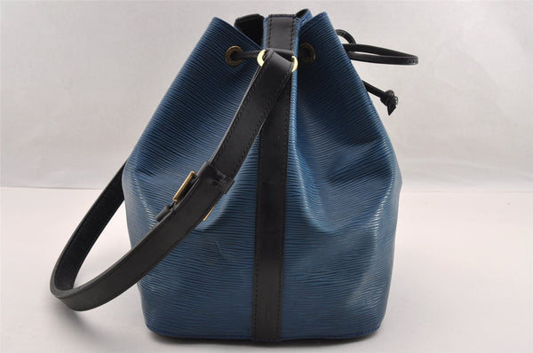 Authentic Louis Vuitton Epi Petit Noe Bi-color Blue x Black Drawstring Bag 3249I