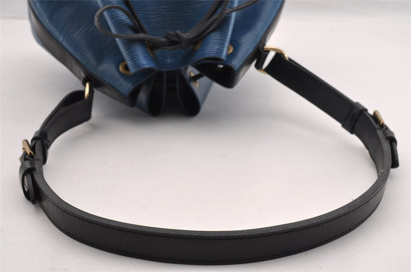 Authentic Louis Vuitton Epi Petit Noe Bi-color Blue x Black Drawstring Bag 3249I