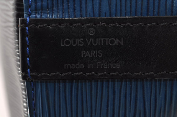 Authentic Louis Vuitton Epi Petit Noe Bi-color Blue x Black Drawstring Bag 3249I