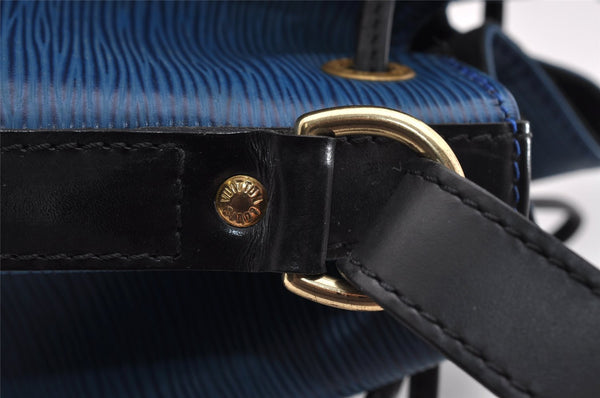 Authentic Louis Vuitton Epi Petit Noe Bi-color Blue x Black Drawstring Bag 3249I