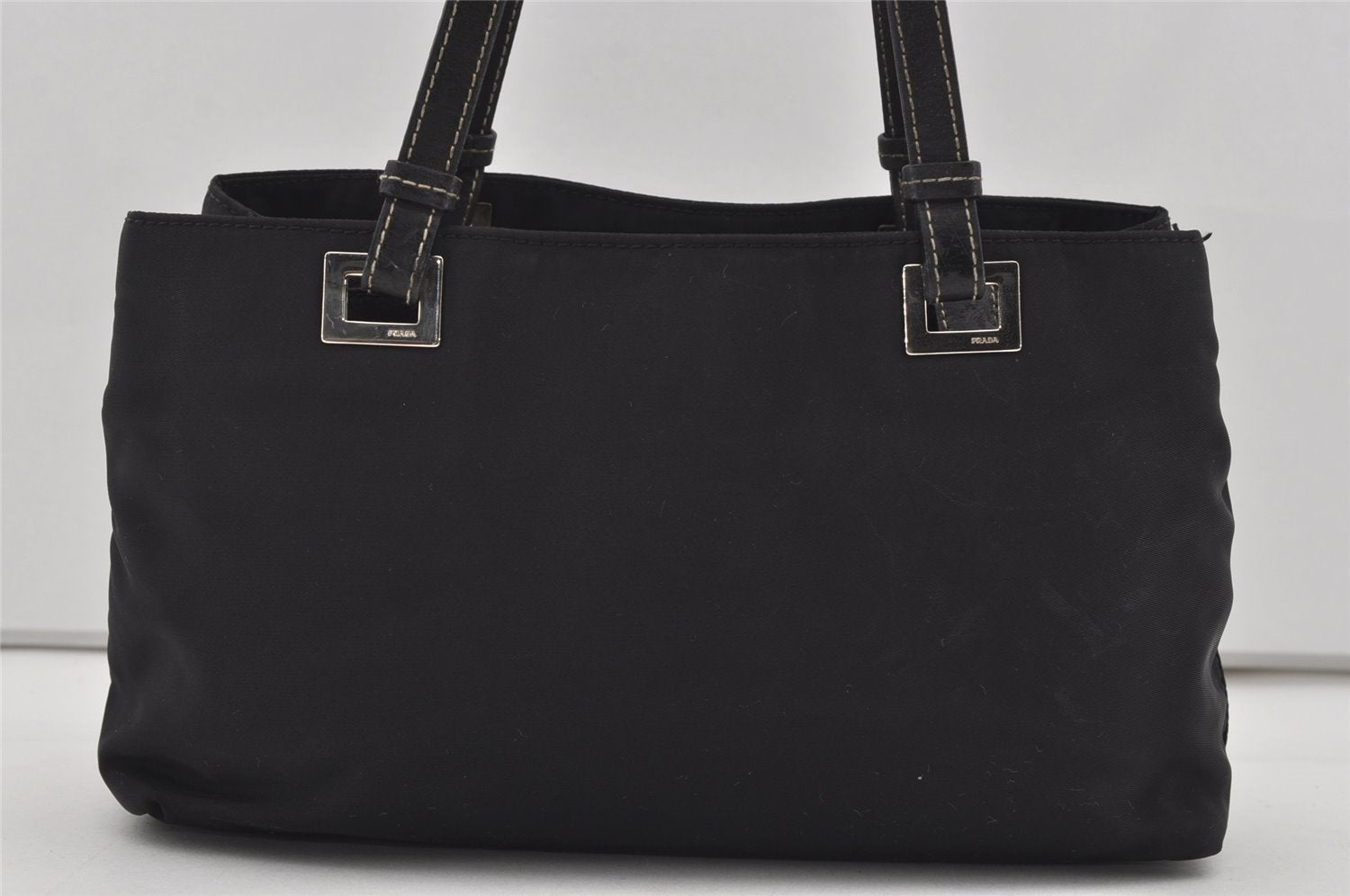 Authentic PRADA TESSUTO ACCIAIO Nylon Leather Hand Bag BR1166 Black 3250I