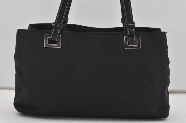 Authentic PRADA TESSUTO ACCIAIO Nylon Leather Hand Bag BR1166 Black 3250I