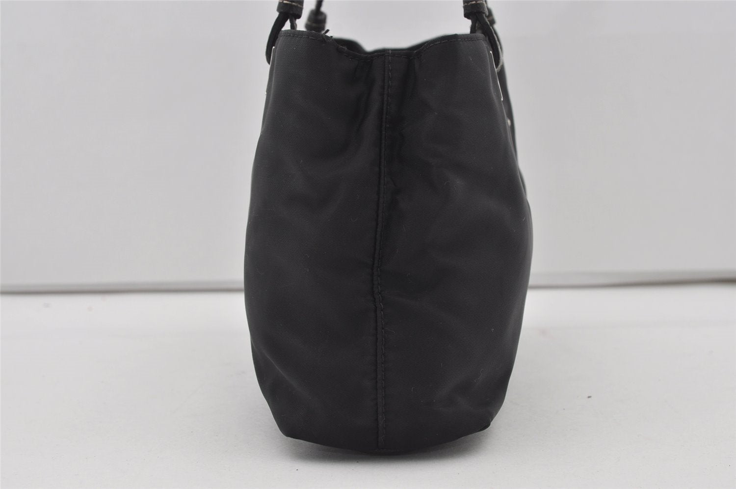 Authentic PRADA TESSUTO ACCIAIO Nylon Leather Hand Bag BR1166 Black 3250I