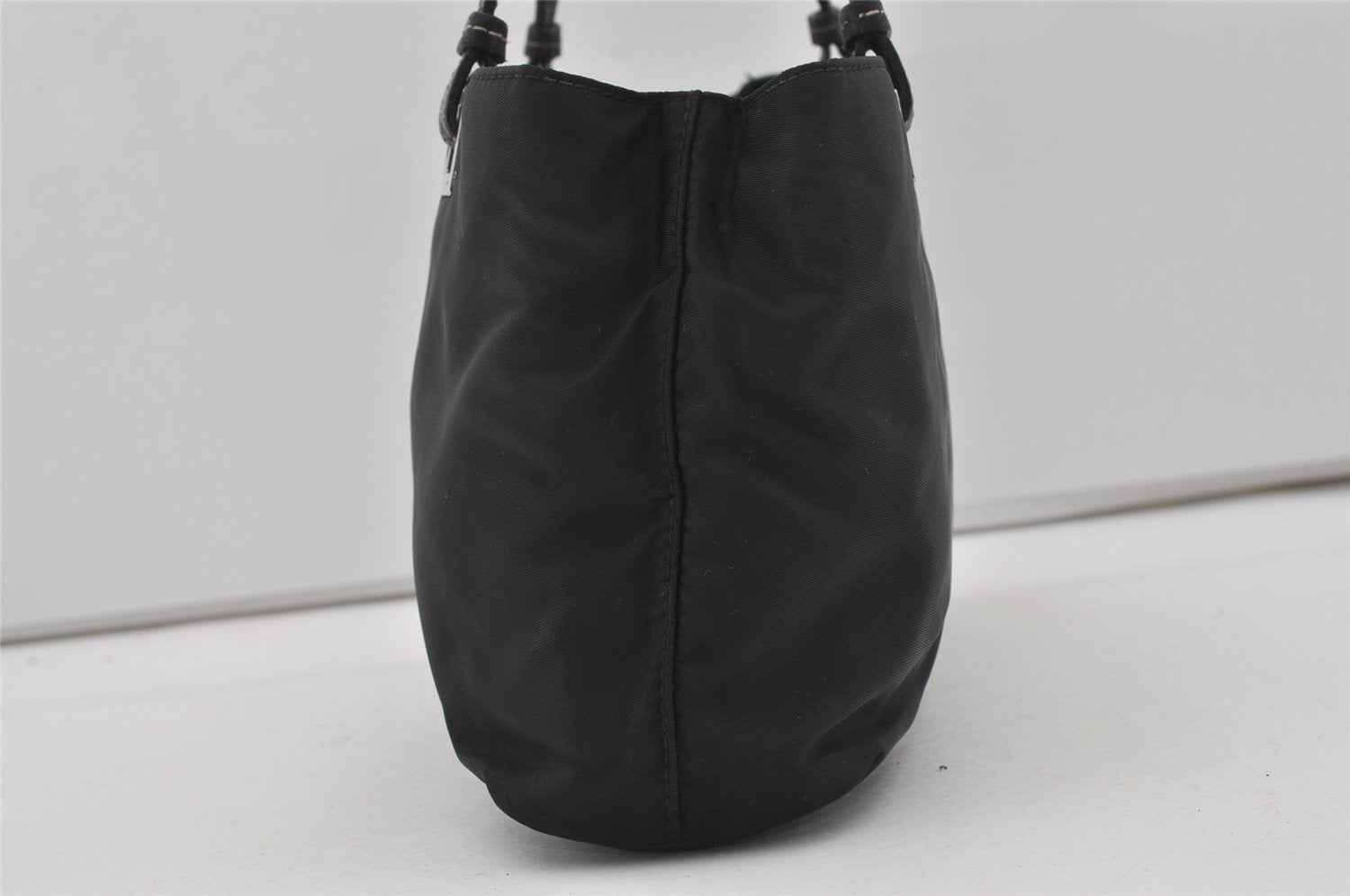 Authentic PRADA TESSUTO ACCIAIO Nylon Leather Hand Bag BR1166 Black 3250I