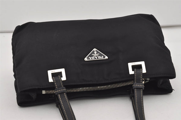 Authentic PRADA TESSUTO ACCIAIO Nylon Leather Hand Bag BR1166 Black 3250I