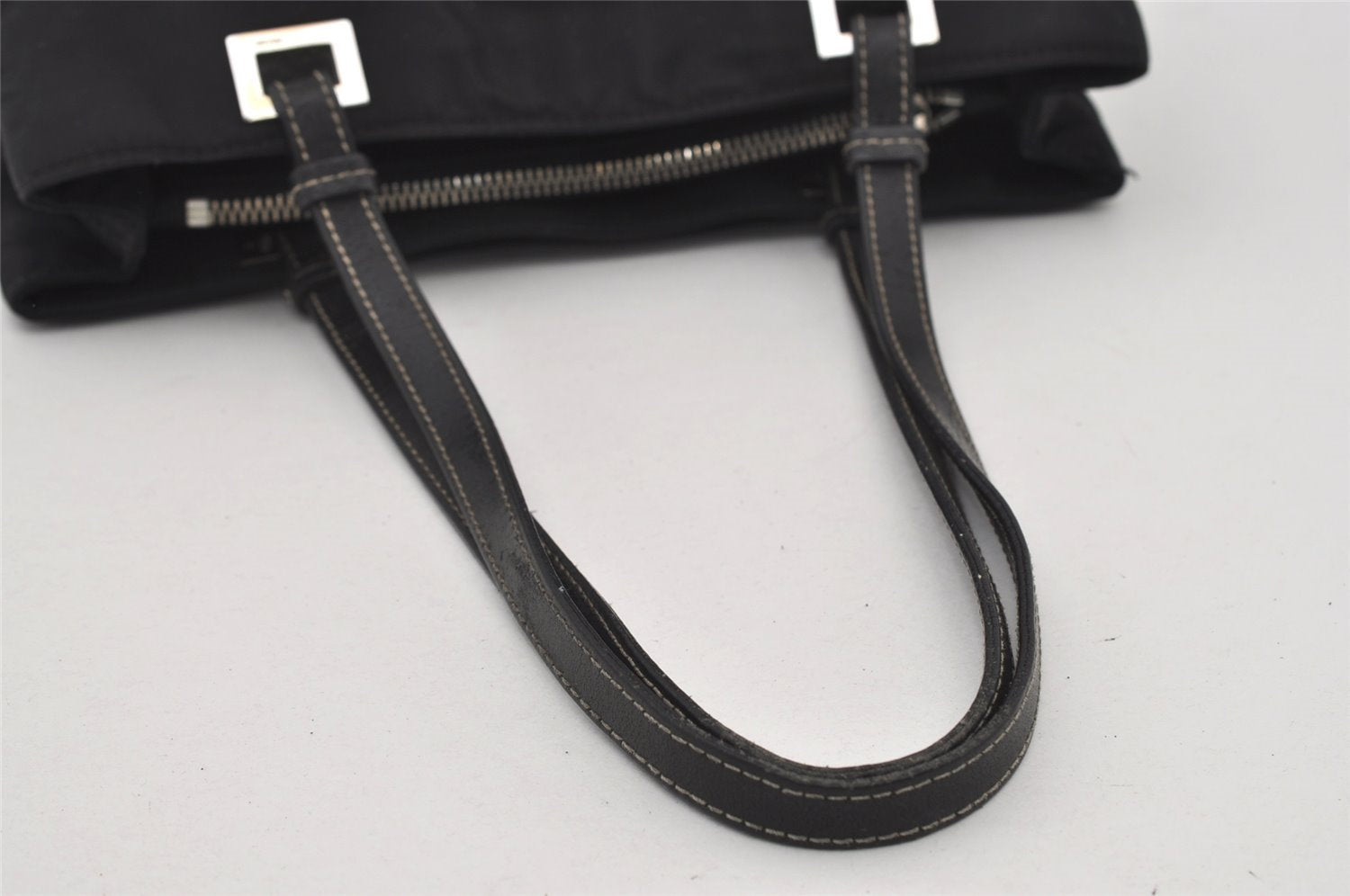 Authentic PRADA TESSUTO ACCIAIO Nylon Leather Hand Bag BR1166 Black 3250I