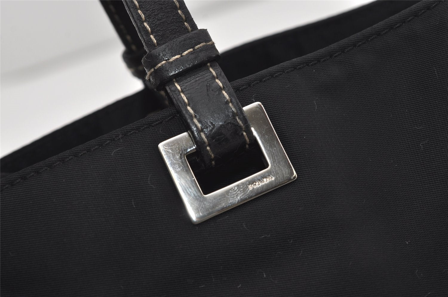 Authentic PRADA TESSUTO ACCIAIO Nylon Leather Hand Bag BR1166 Black 3250I