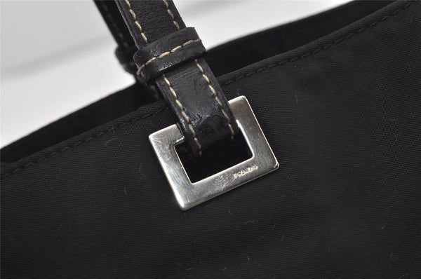 Authentic PRADA TESSUTO ACCIAIO Nylon Leather Hand Bag BR1166 Black 3250I