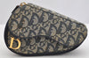 Authentic Christian Dior Trotter Saddle Pouch Canvas Leather Navy Blue CD 3251I