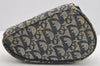 Authentic Christian Dior Trotter Saddle Pouch Canvas Leather Navy Blue CD 3251I