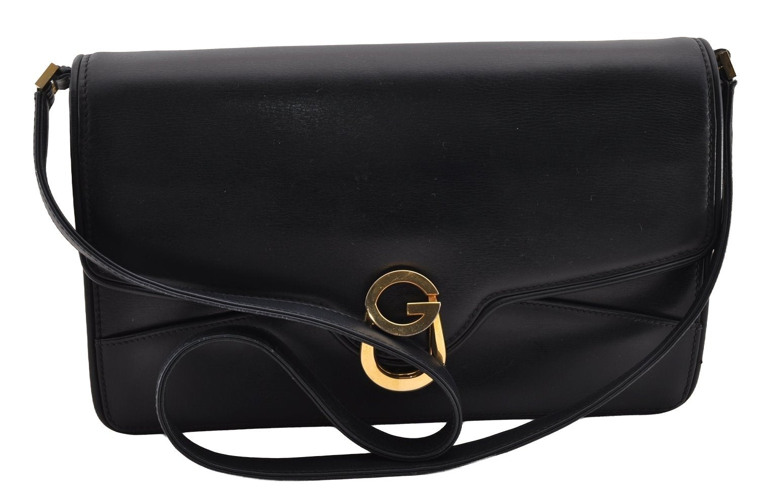 Authentic GUCCI Vintage Shoulder Bag Purse Leather Navy Blue 3253I